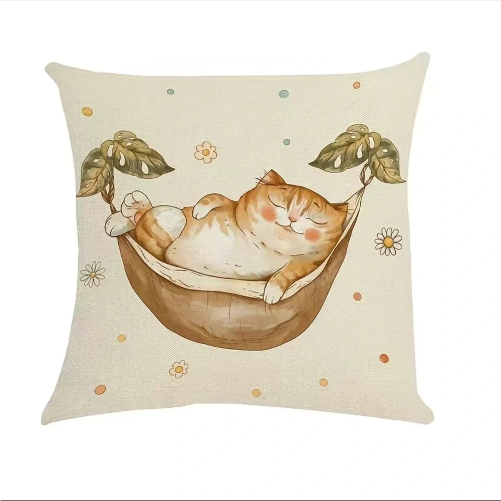4pcs Cat Modern Sofa Throw Pillow Cover, Decorative Outdoor‎ Linen Blend Fabric
